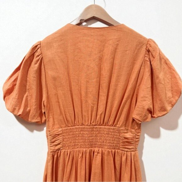 NWT ASTR Citrine Linen Bow Front Midi Dress Turmeric Orange One Size - Picture 5 of 9
